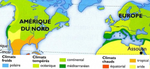 carte climats Amérique du Nord et Europe New York